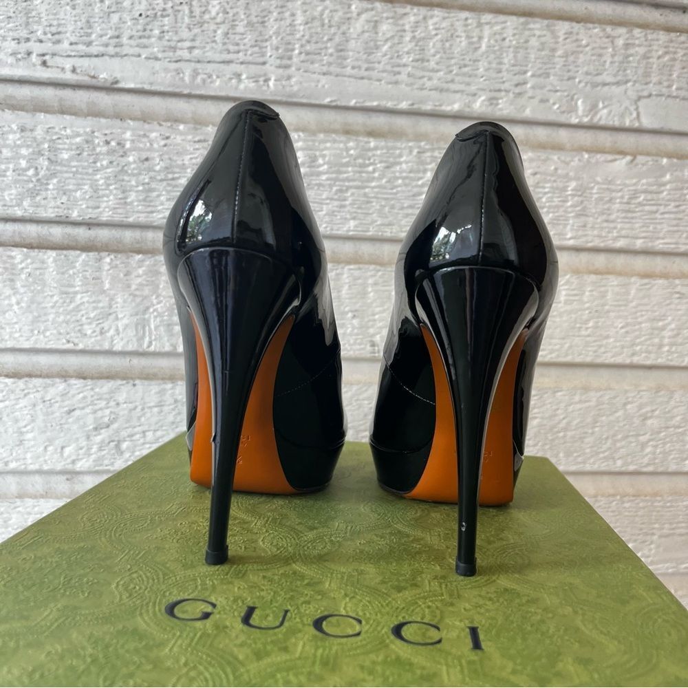 GUCCI Black Leather Y2K Patent Belly Décolleté Platform Heels sz. 36.5 - Picture 6 of 10